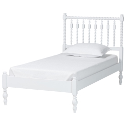 Baxton Studio Callison Spindle Platform Bed - Turned Farmhouse Bed Frame with Spoked Headboard and Sculpted Legs, White, Twin